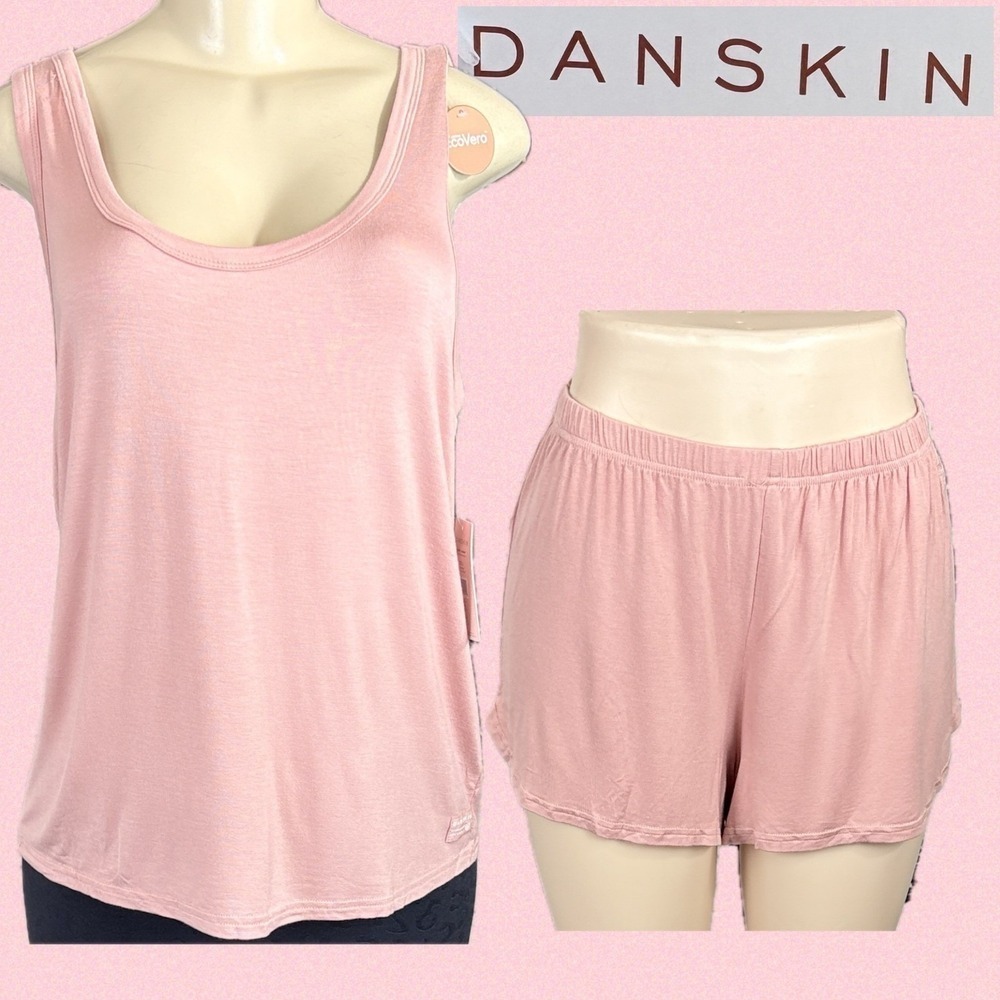 Danskin Womens L Rose Pink Lounge Pajama Set Scoop Neck Tank and Pull-On Shorts